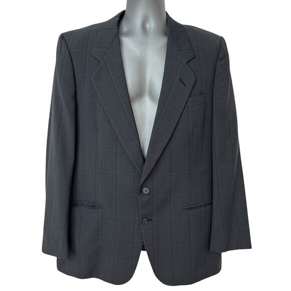 Vintage Nino Cerruti Blazer Blue Black Gray Plaid Sport Coat Jacket Men's 40 42 - Picture 1 of 13